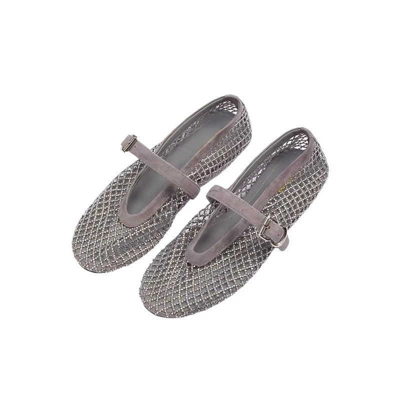 Women Fishnet Ballet Flats Mary Jane Shoes Spring 2026 Casual Flats