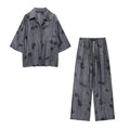 Women Jacquard Two Piece Set Loose Shirt and Casual Pants Chic Summer Outfit