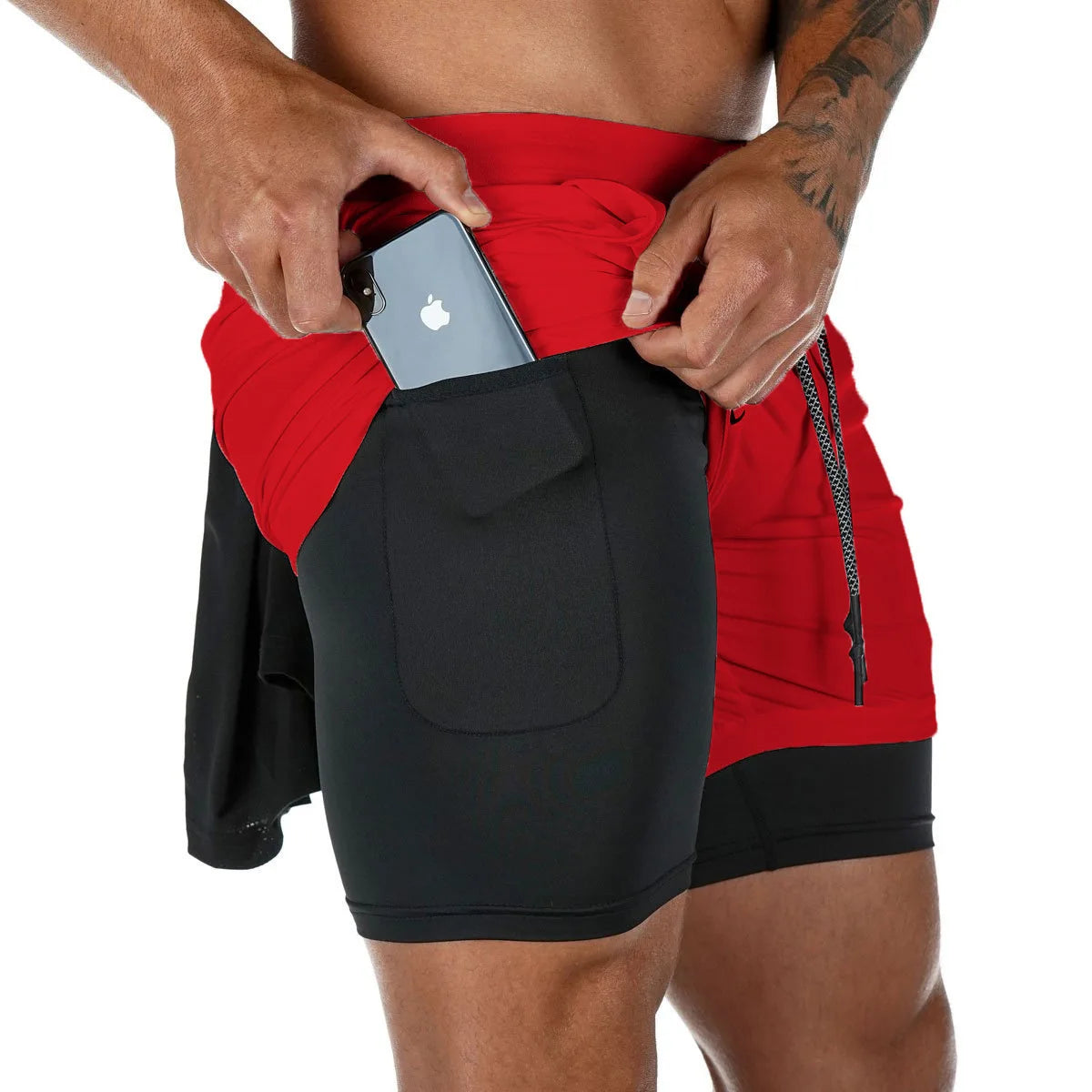 Men 2-in-1 Camo Running Shorts Quick Dry Gym Fitness Training Sports Shorts