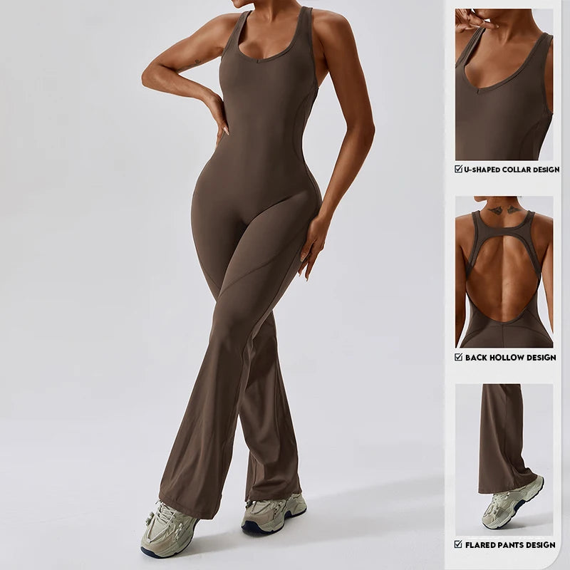 Women V Back Yoga Jumpsuit Sexy Gym Fitness Romper Bodysuit Sportswear