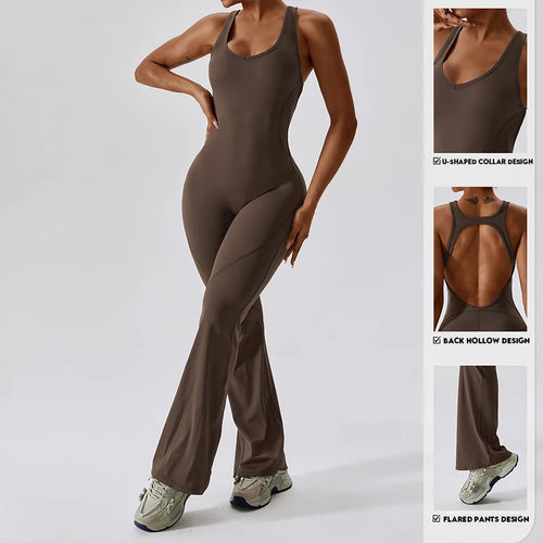 Women V Back Yoga Jumpsuit Sexy Gym Fitness Romper Bodysuit Sportswear
