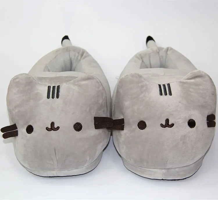 Cartoon Cat Plush Slippers Winter Warm Indoor Soft Full Covered Bedroom Shoes