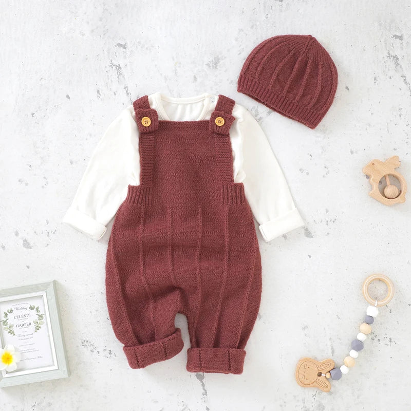 Baby Knitted Sleeveless Romper and Hat Set