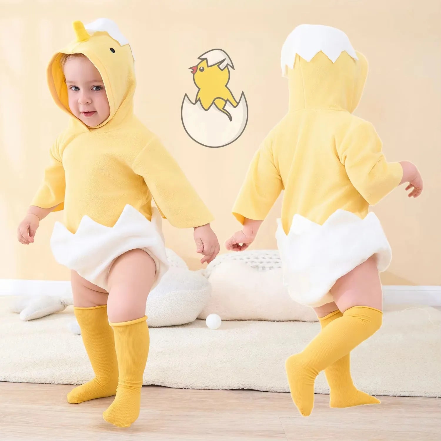 Baby Chick Hatching Romper Cute Easter Hoodie Outfit for Babies
