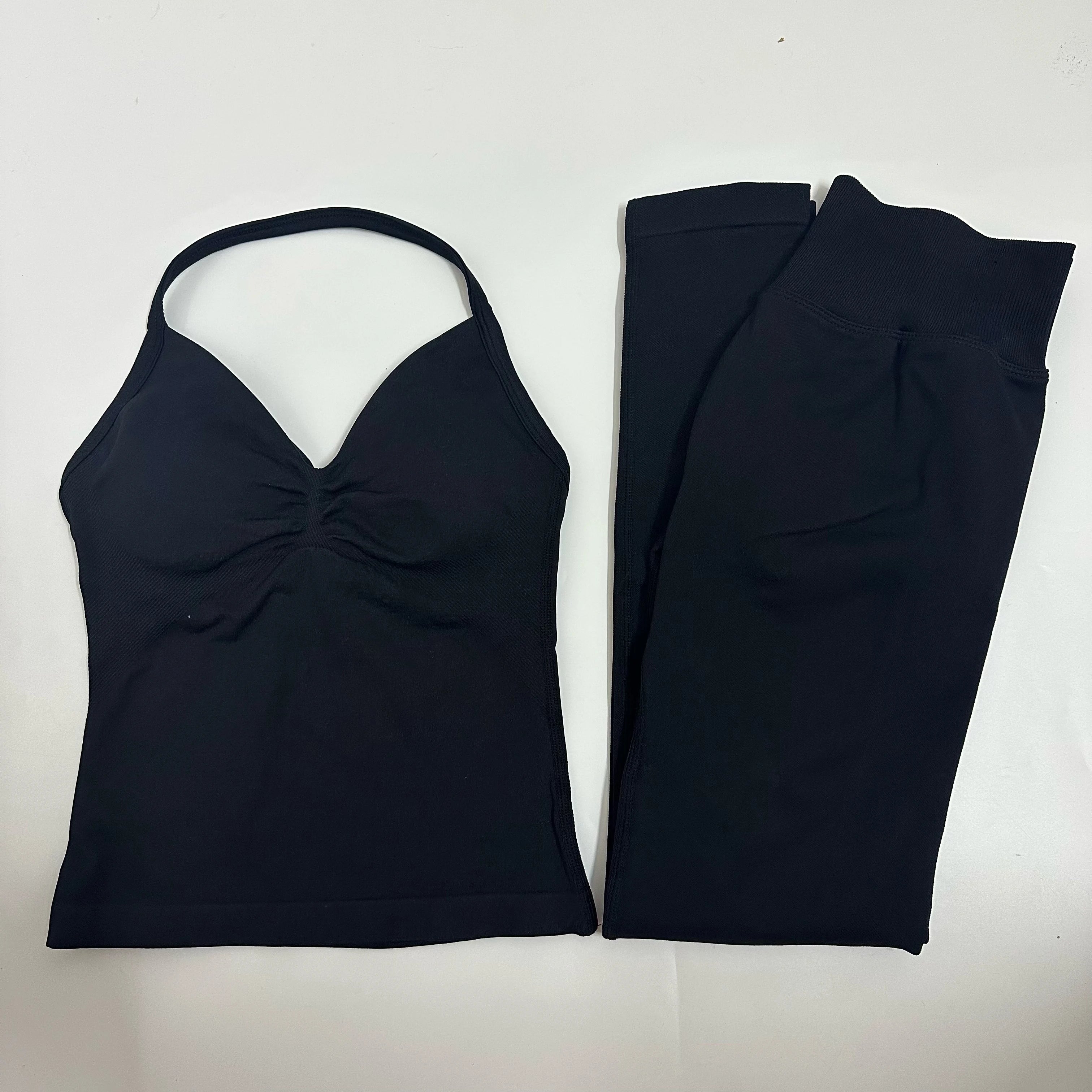 Backless Yoga Set Women Tank Top High Waist Scrunch Leggings Gym Fitness Outfit