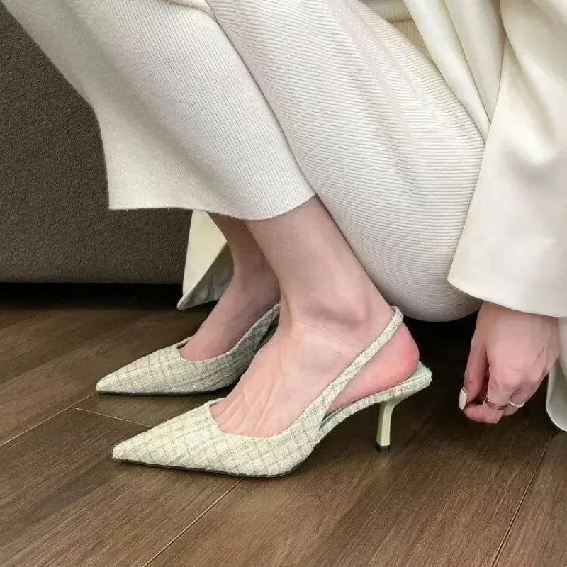 Knitted Platform Stiletto Heels for Women Pointed Toe Party Sandals