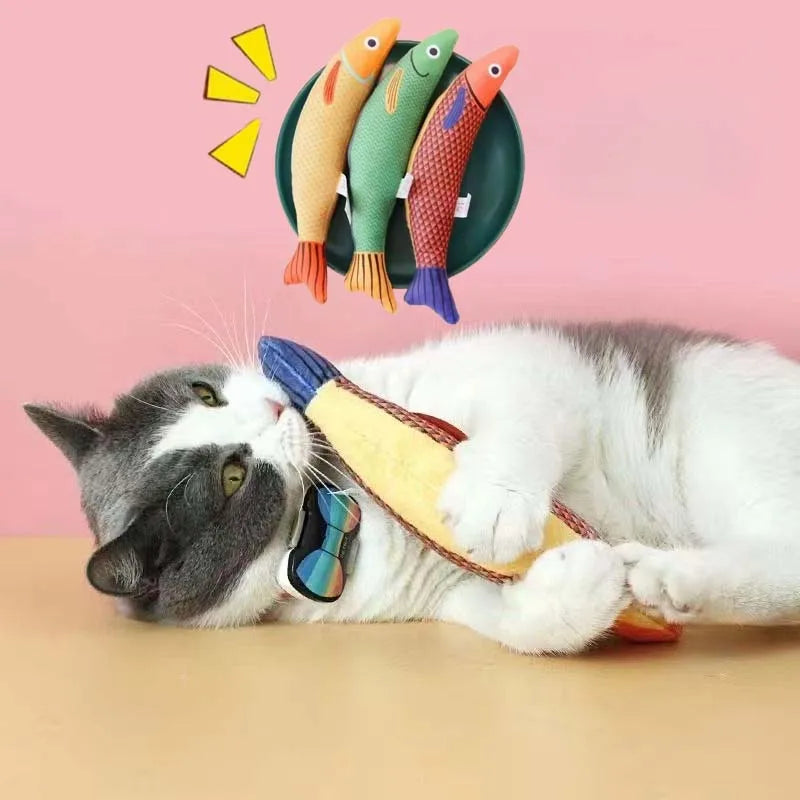 Catnip Fish Plush Cat Chew Toy Squeaky Bite Resistant