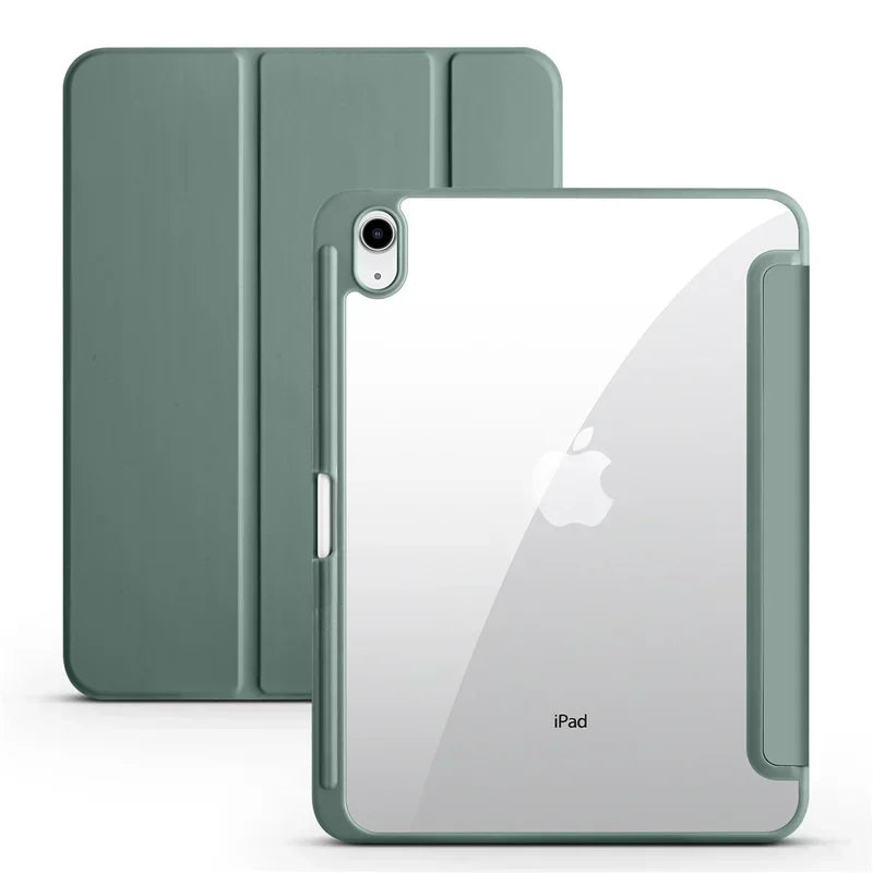 iPad Trifold Clear Back Case with Pen Holder Acrylic Hard Cover