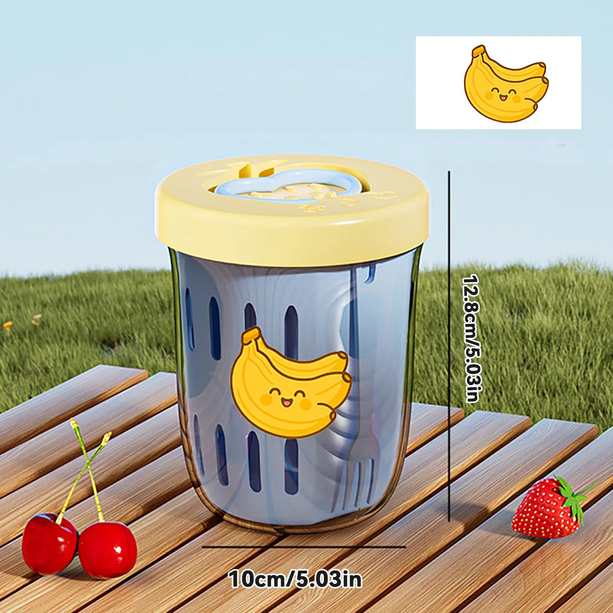Double Wall Salad Cup Portable Leak Proof Oat Fruit Container with Fork Handle