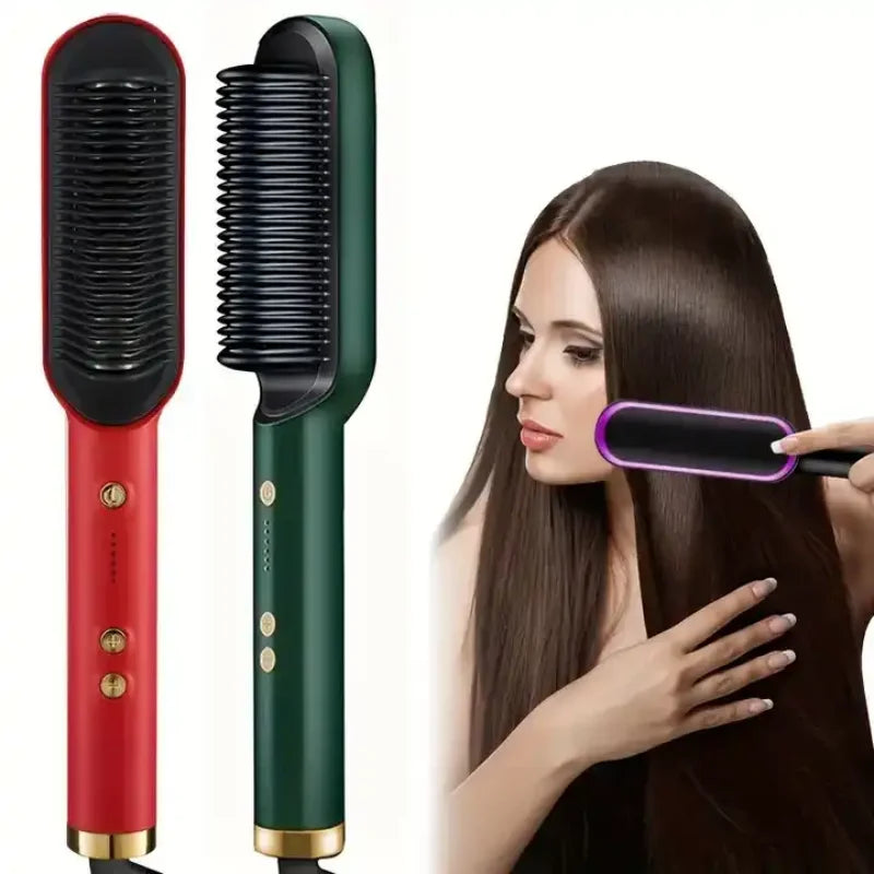 Electric PTC Heating Brush 3-in-1 Hair Dryer Straightener Curler Ceramic Flat Iron Comb