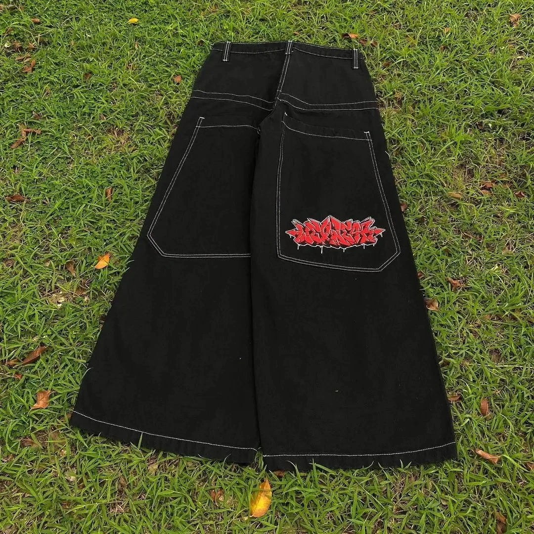 Y2K Cherry Blossom Embroidered Baggy Jeans Vintage Straight Denim Pants
