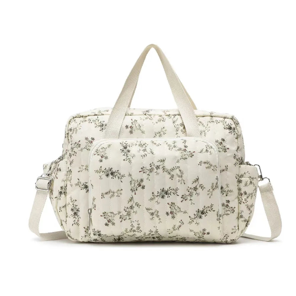 Nylon Crossbody Diaper Bag Bear Tulip Embroidery with Stroller Clip
