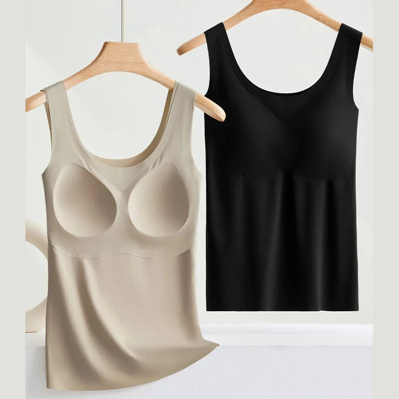 Women’s Ice Silk Seamless Tank Top with Built In Bra M to 2XL