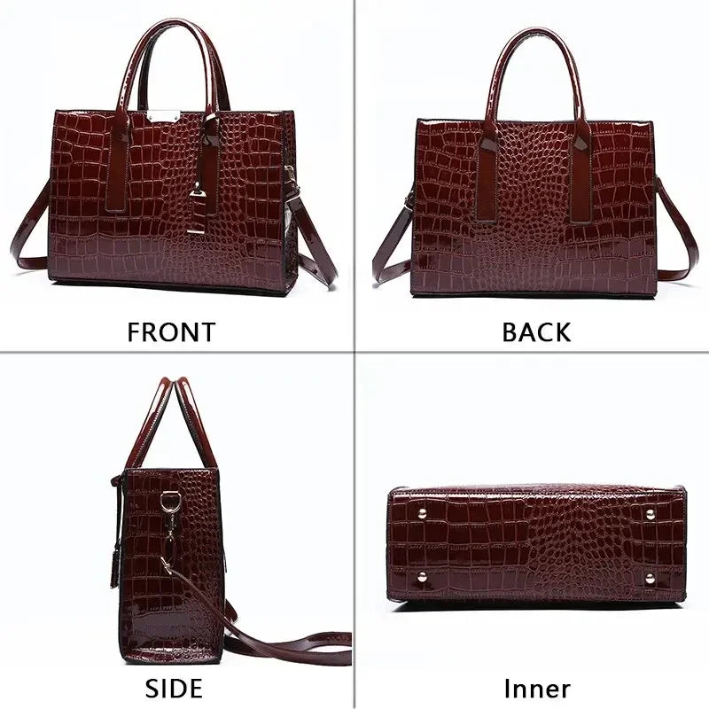 Women Crocodile Pattern Handbag Large Tote Bag Leather Shoulder Bag